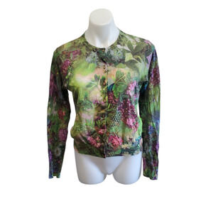 Paul Smith Women's Floral Knit Cardigan Sweater Med Linen Cotton New With Tag